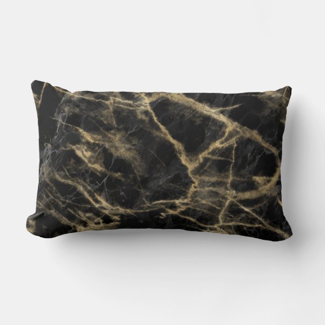 Abstraktes Gold und schwarzer Marmor Lendenkissen (Vorderseite)