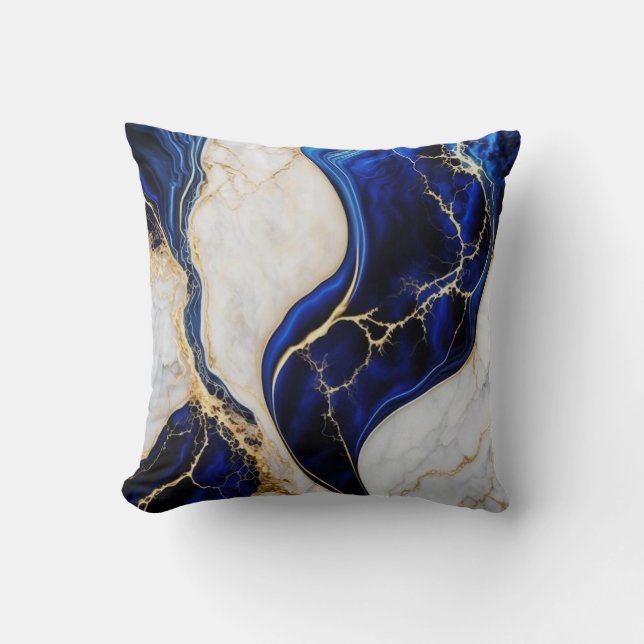 Abstraktes Gold, Weiß und Royal Blau Kissen (Vorderseite)