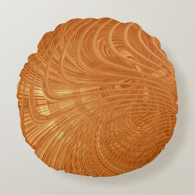 Abstraktes Golden Wavy Art Rundkissen Rundes Kissen (Vorderseite)