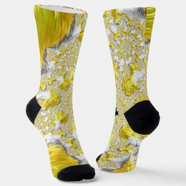 Abstraktes Goldenes Gelbes Symmetrisches Fraktal Socken (Gewinkelt)