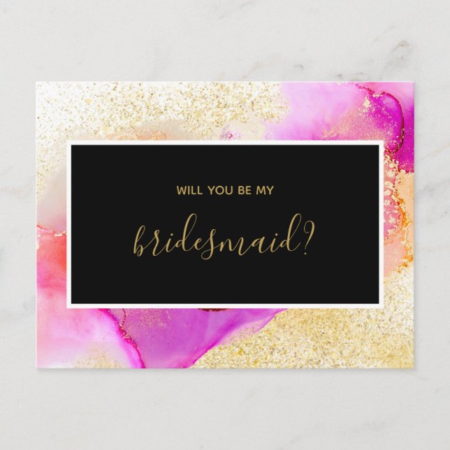Abstraktes goldfarbenes Wasser - meine Bridesmaid Einladungspostkarte (Vorderseite)