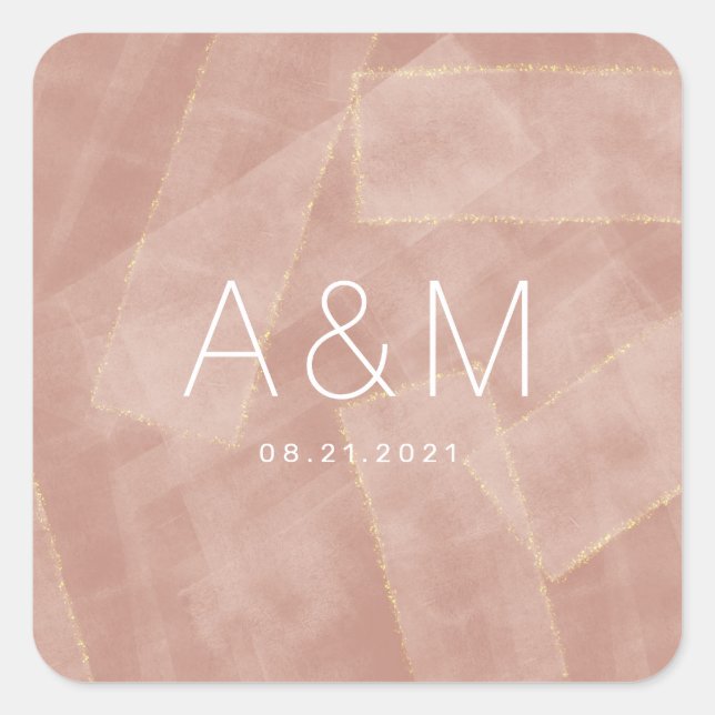 abstraktes Goldmonogramm Quadratischer Aufkleber (Vorderseite)