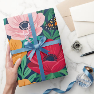 Abstraktes Gouache-Anemonen-Schmetterling-Wrap-Pap Geschenkpapier