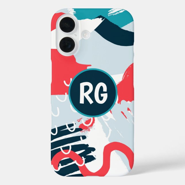 Abstraktes Graffiti-Muster Personalisiert Monogram iPhone 16 Hülle (Rückseite)