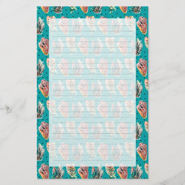 Abstraktes grafisches Kaktussucculent-Muster Briefpapier (Vorderseite)