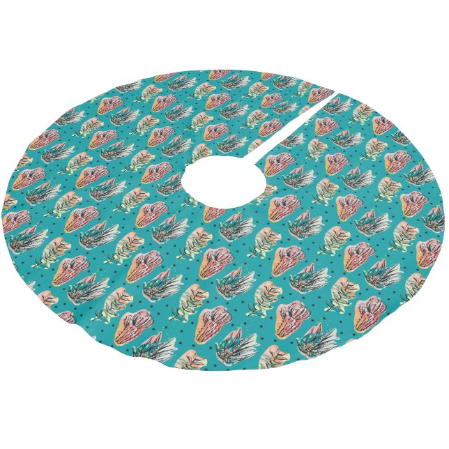 Abstraktes grafisches Kaktussucculent-Muster Polyester Weihnachtsbaumdecke (Schrägansicht)