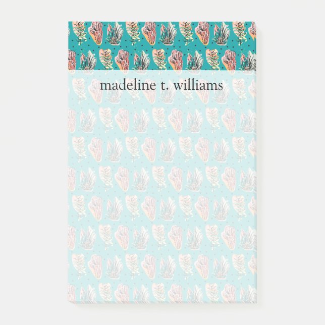 Abstraktes grafisches Kaktussucculent-Muster Post-it Klebezettel (Vorderseite)