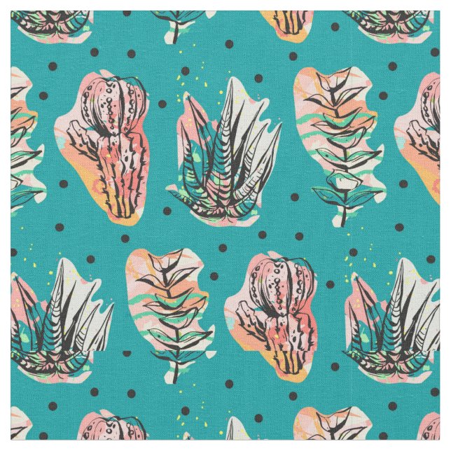 Abstraktes grafisches Kaktussucculent-Muster Stoff (Nahaufnahme)