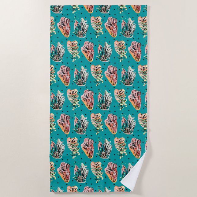 Abstraktes grafisches Kaktussucculent-Muster Strandtuch (Vorderseite)