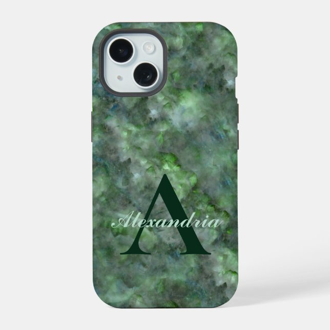 Abstraktes Granit-Monogramm iPhone 15 Hülle (Rückseite)