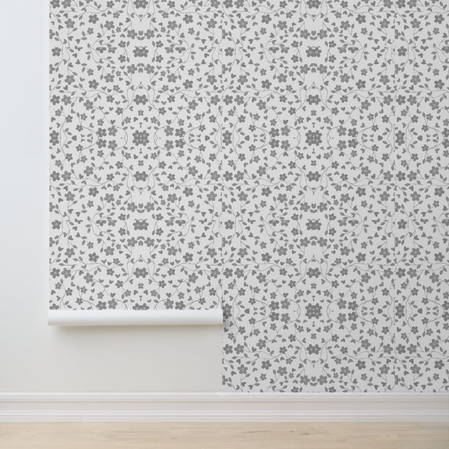 Abstraktes graues und weißes Blumenpapier Tapete (Anwendung)