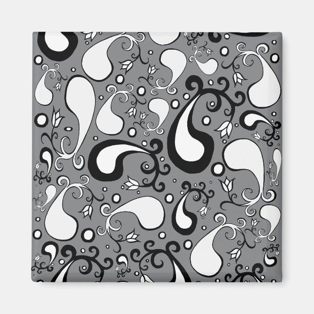 Abstraktes graues und weißes Tulip Paisley-Muster Magnet (Vorne)