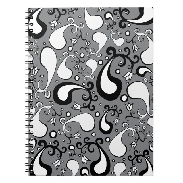 Abstraktes graues und weißes Tulip Paisley-Muster Notizblock (Vorderseite)