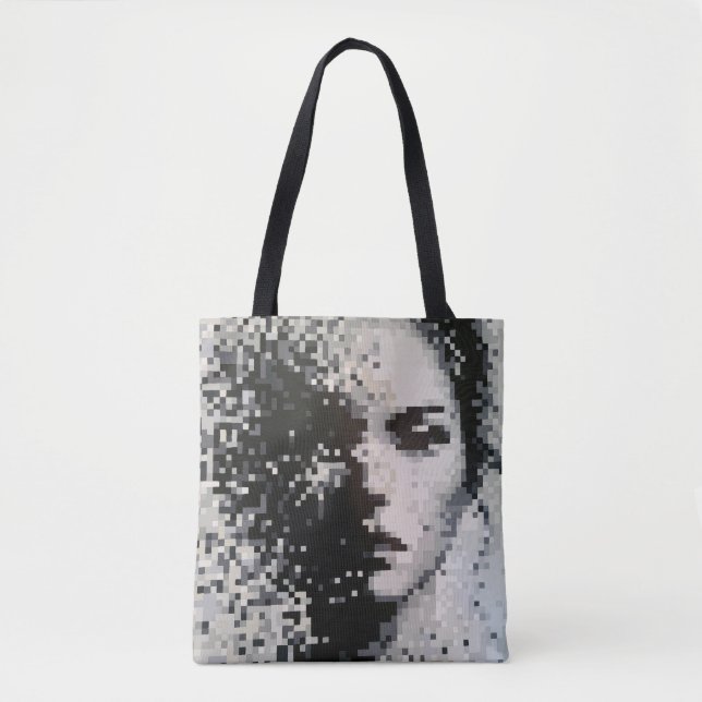 Abstraktes Graustufen-Pixel-Porträt mit weichen Ka Tasche (Vorderseite)