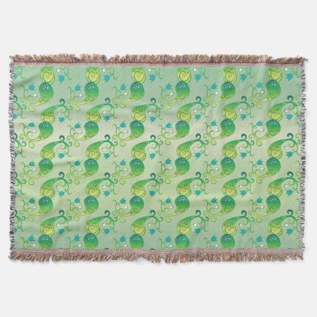 Abstraktes Green Tulip Boteh Blumenmuster Decke (Vorderseite)