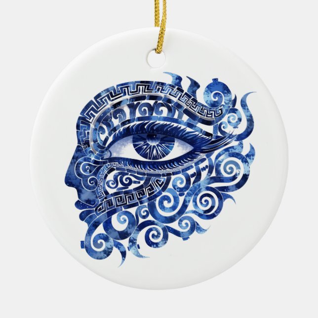 Abstraktes griechisches böses Auge mit griechische Keramik Ornament (Vorne)