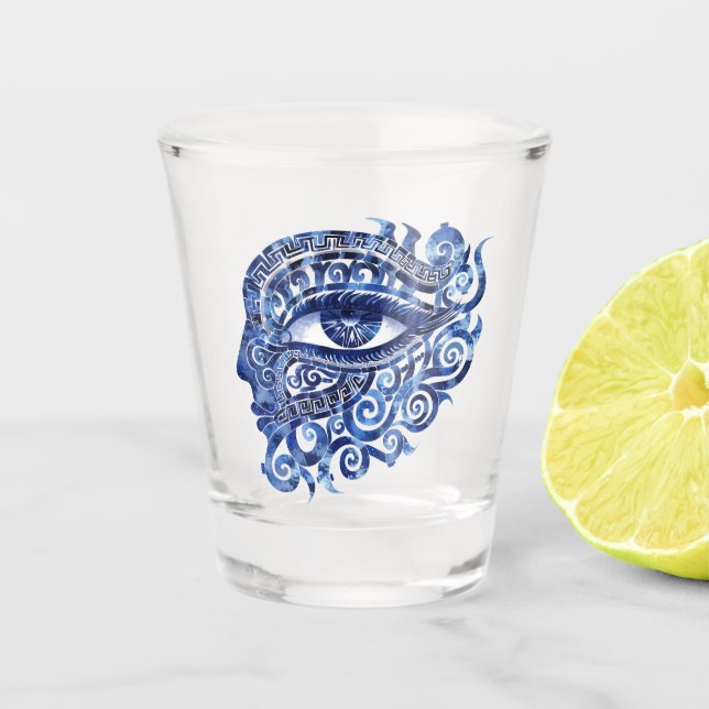 Abstraktes griechisches böses Auge mit griechische Schnapsglas (Vorderseite)