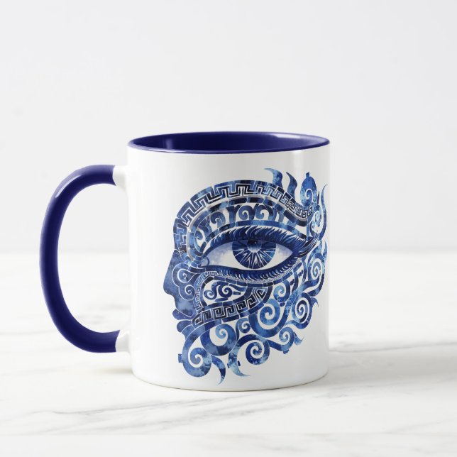 Abstraktes griechisches böses Auge mit griechische Tasse (Links)