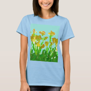 Abstraktes grün-goldenes Blumen-T-Shirt für Damen T-Shirt