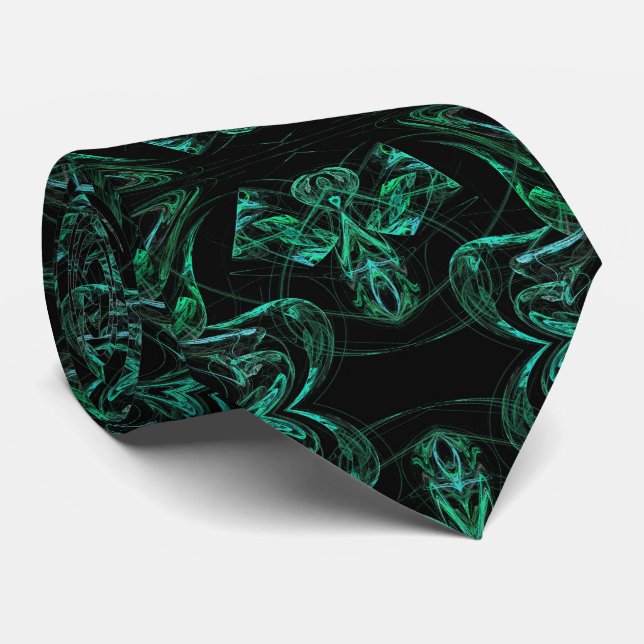 Abstraktes grün-schwarzes Fraktal Necktie Krawatte (Gerollt)