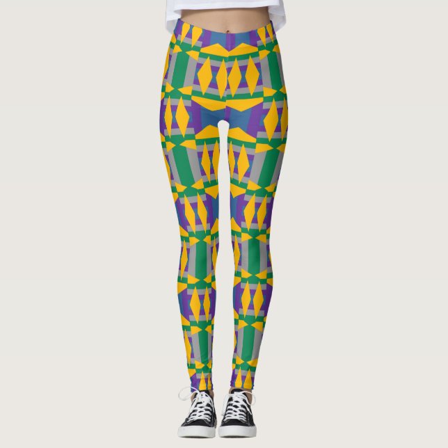 Abstraktes Grün- und Gelbmuster mit Diamanten Leggings (Vorderseite)