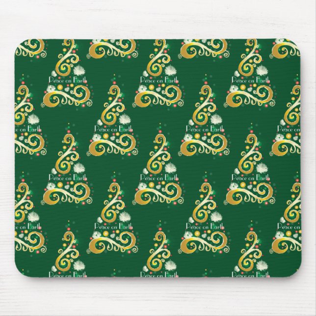 Abstraktes Grün- und Goldbaummuster Mousepad (Vorne)