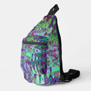 Abstraktes grün und Lila Wavy Mosaik Retro Crossbody Bag