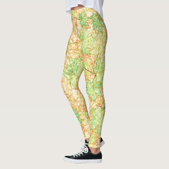 Abstraktes grünes Ackerblatt auf zerkratztem Boden Leggings (Links)