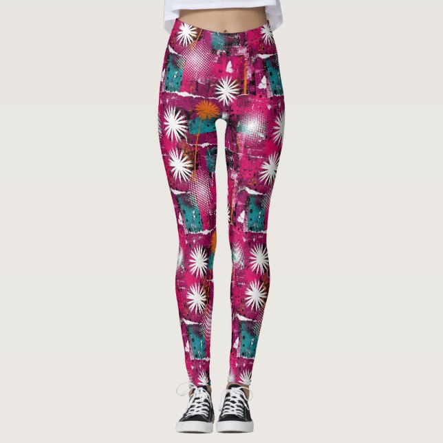 Abstraktes Grunge-Muster mit Löwenzahn Leggings (Vorderseite)