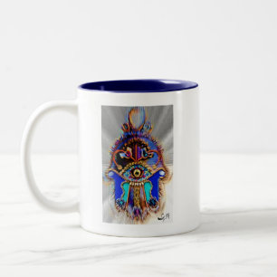 ABSTRAKTES HAMSA DURCH LIZ LOZ ZWEIFARBIGE TASSE