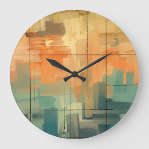 Abstraktes handgemaltes modernes Kunstleinwand C Große Wanduhr