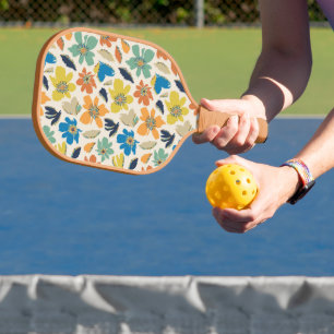 Abstraktes handgezeichnetes Boho-Blumenmuster Pickleball Schläger