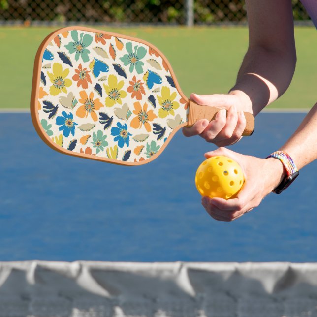 Abstraktes handgezeichnetes Boho-Blumenmuster Pickleball Schläger (InSitu)