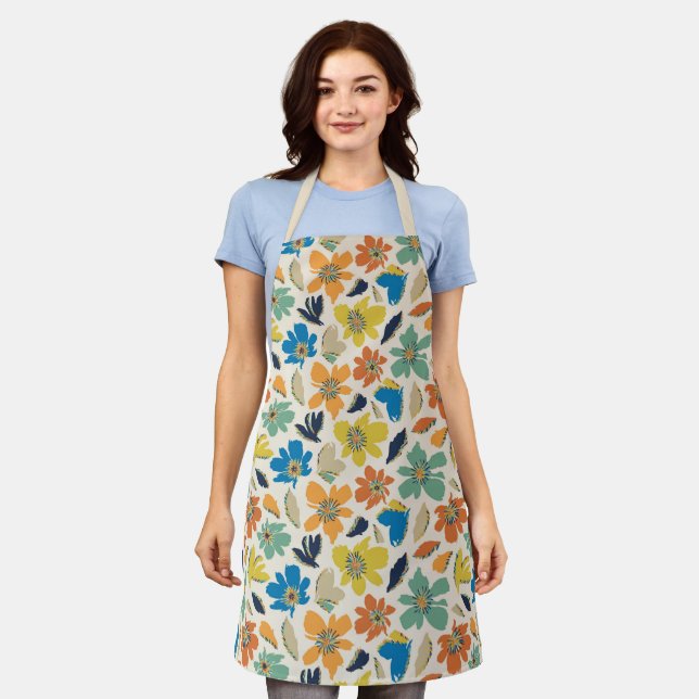 Abstraktes handgezeichnetes Boho-Blumenmuster Schürze (Getragen)
