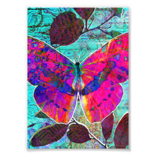 Abstraktes Heissrosa und botanische Schmetterlinge Fotodruck