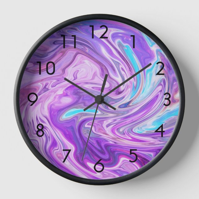 Abstraktes hellblaues Lila flüssiges Swirl Uhr (Vorderseite)