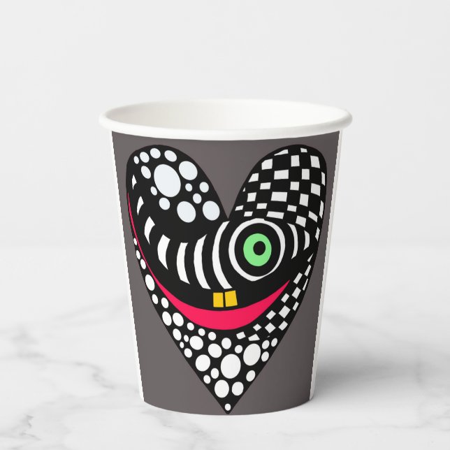 Abstraktes Herz auf Grau Pappbecher (Rückseite)