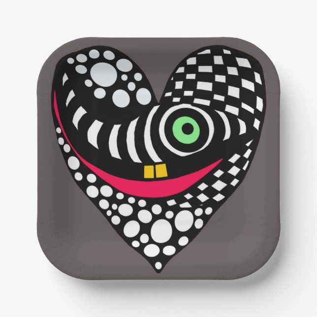 Abstraktes Herz auf Grau Pappteller (Vorderseite)