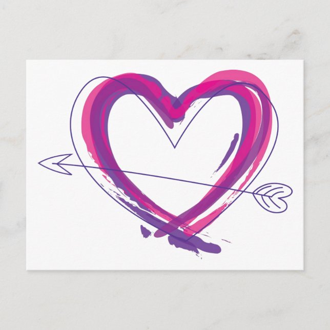 Abstraktes Herz lila und rosa Postkarte (Vorderseite)