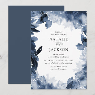 Abstraktes Indigo-Blumen   Hochzeit Einladung