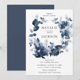 Abstraktes Indigo-Blumen Hochzeit Einladung