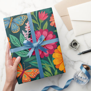 Abstraktes Indisches Zinnia-Schmetterlinge-Geschen Geschenkpapier