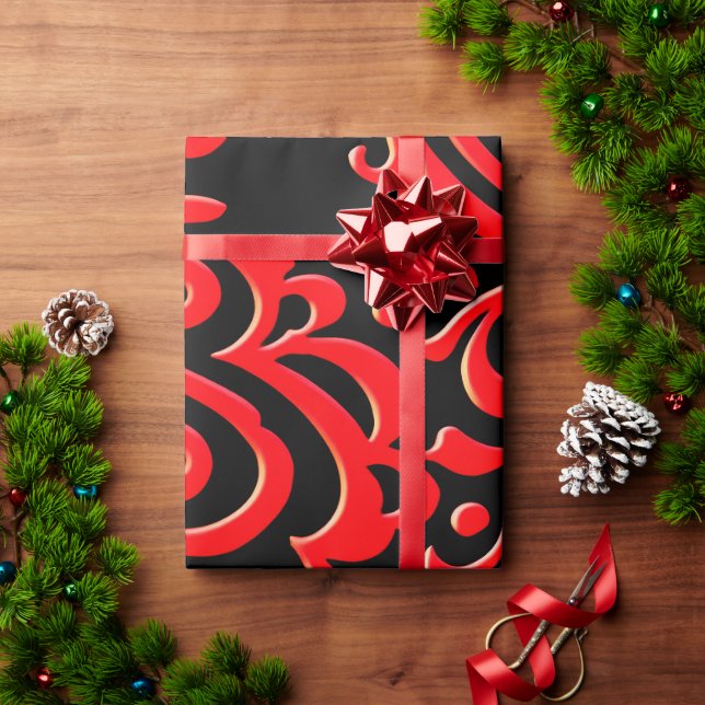 Abstraktes indonesisches Batik-Rotes Schwarzes Mus Geschenkpapier (Feiertagsgeschenk)