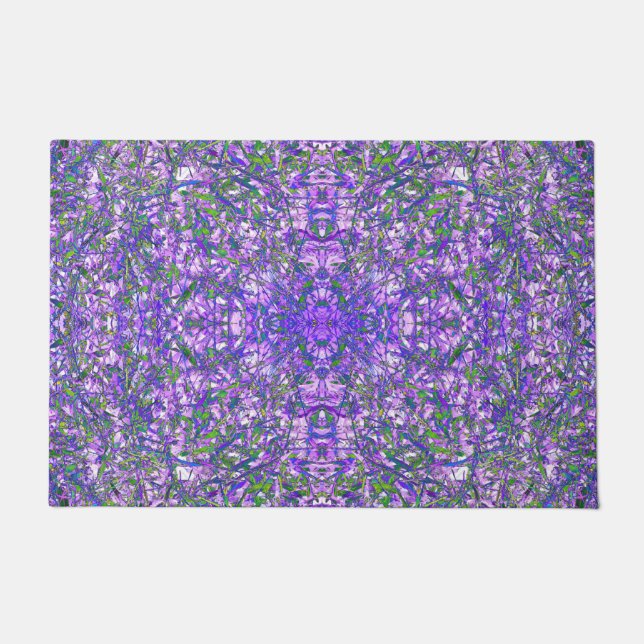 Abstraktes Kaleidoskop-Muster in grün und Lila Fußmatte (Vorderseite)