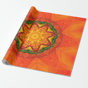 Abstraktes Kaleidoskop orangefarbener Hintergrund. Geschenkpapier