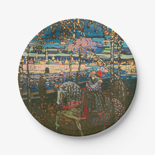 Abstraktes Kandinsky-Reitpaar farbenfroh Pappteller (Vorderseite)