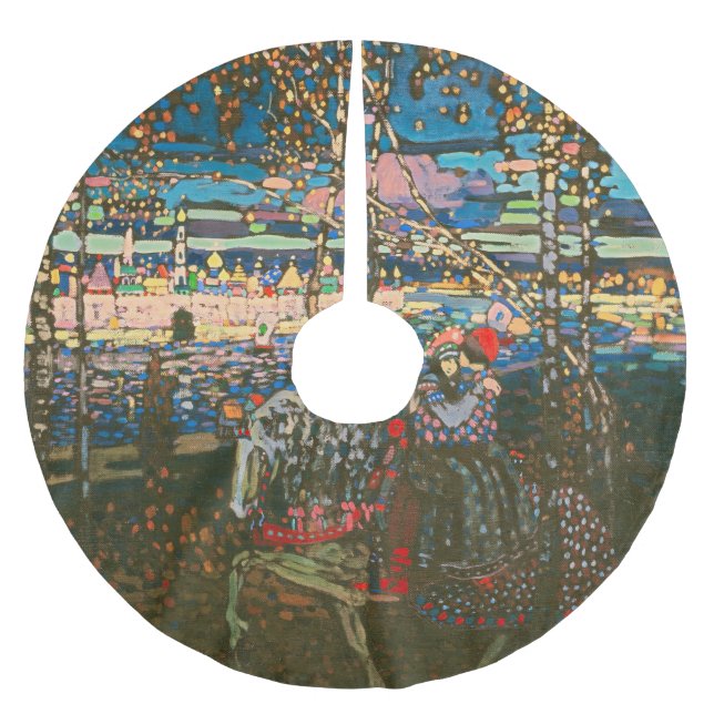 Abstraktes Kandinsky-Reitpaar farbenfroh Polyester Weihnachtsbaumdecke (Vorderseite)