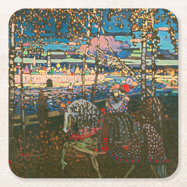 Abstraktes Kandinsky-Reitpaar farbenfroh Rechteckiger Pappuntersetzer (Vorderseite)
