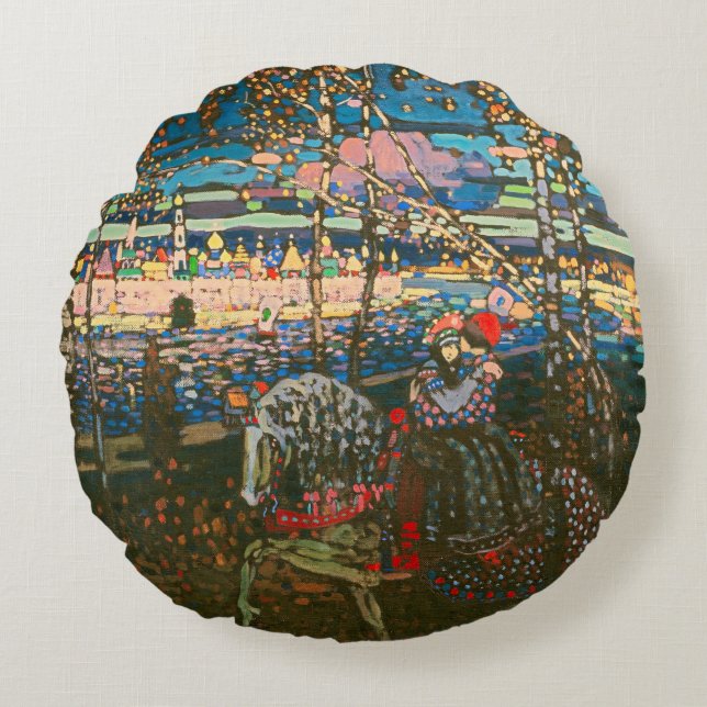 Abstraktes Kandinsky-Reitpaar farbenfroh Rundes Kissen (Vorderseite)