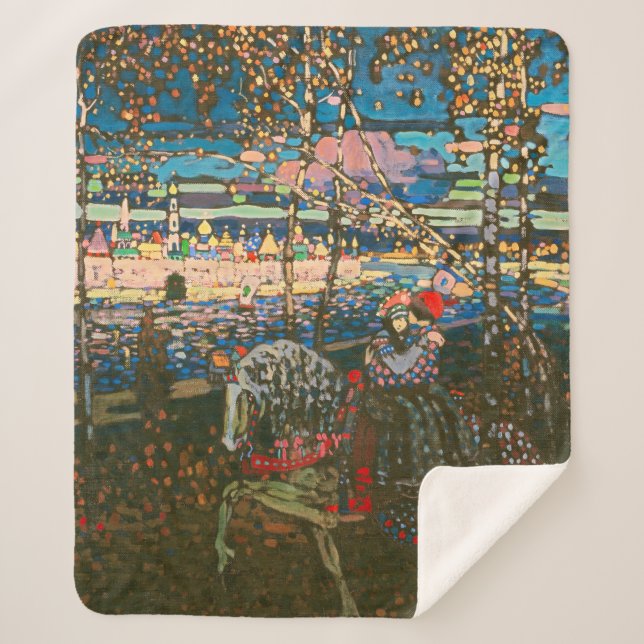 Abstraktes Kandinsky-Reitpaar farbenfroh Sherpadecke (Vorderseite)